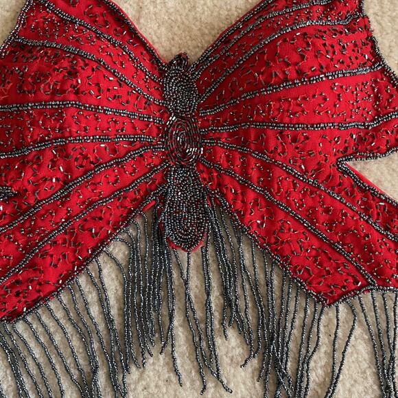 VTG Y2K Butterfly Beaded Red Halter Top Ajustable Fairy Grunge Whimsigoth Rave - Picture 6 of 9